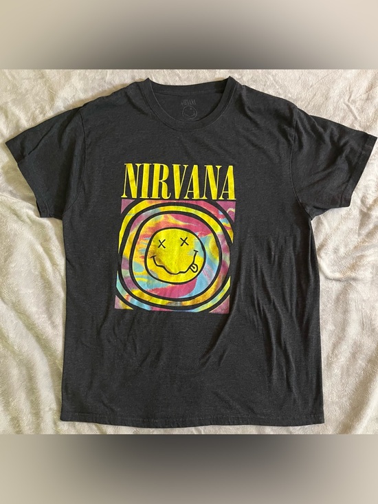 NIRVANA Other - Nirvana T Shirt Mens 2XL Charcoal Grey Tie Dye Smiley Face Graphic Rock Band Tee